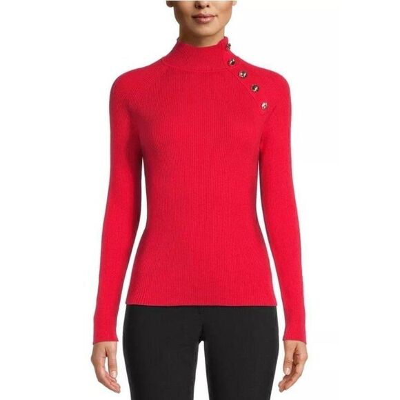 Anne Klein Red Mock‎ Neck Fitted Ribbed Sweater Sz Large NEW - Picture 8 of 8